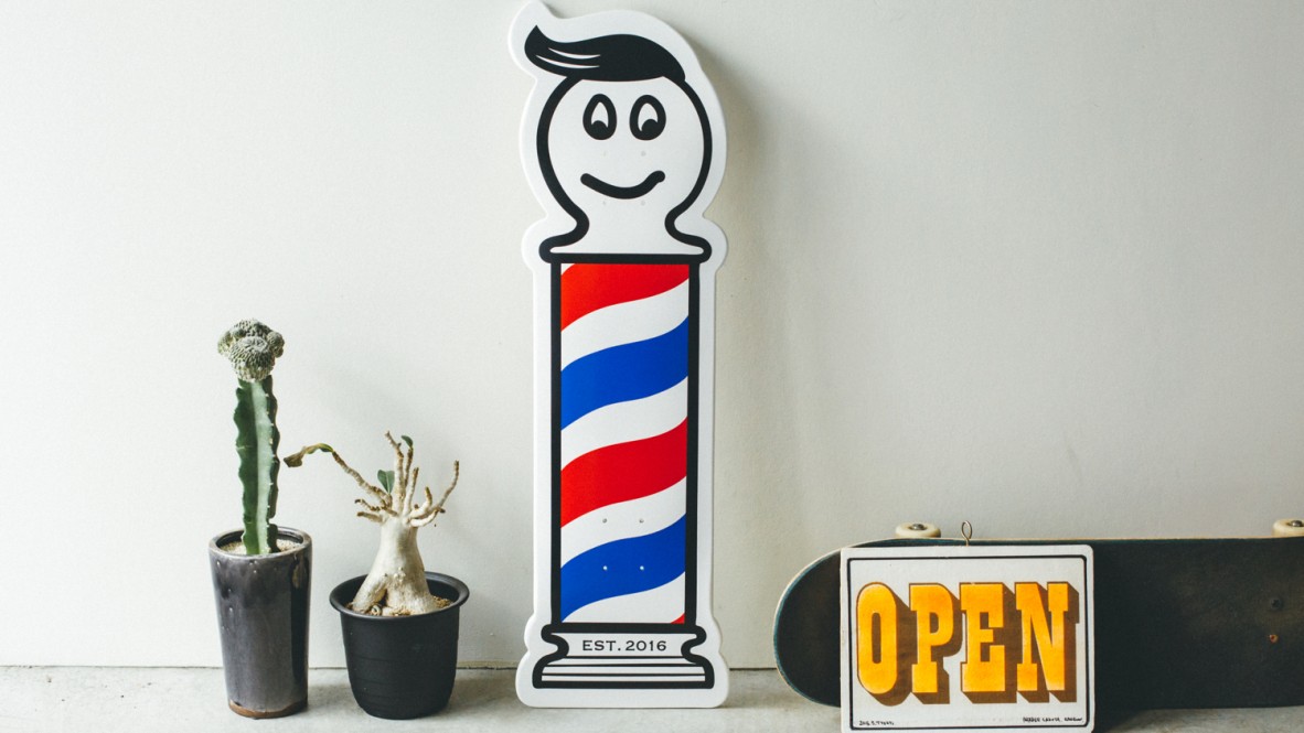 下高井戸の床屋BARBER SAKOTAのサインポールがモチーフの ネット直販店 MARVY 床屋 バーバーポール BARBER スケートボードデッキ JAPAN 事務/店舗用品